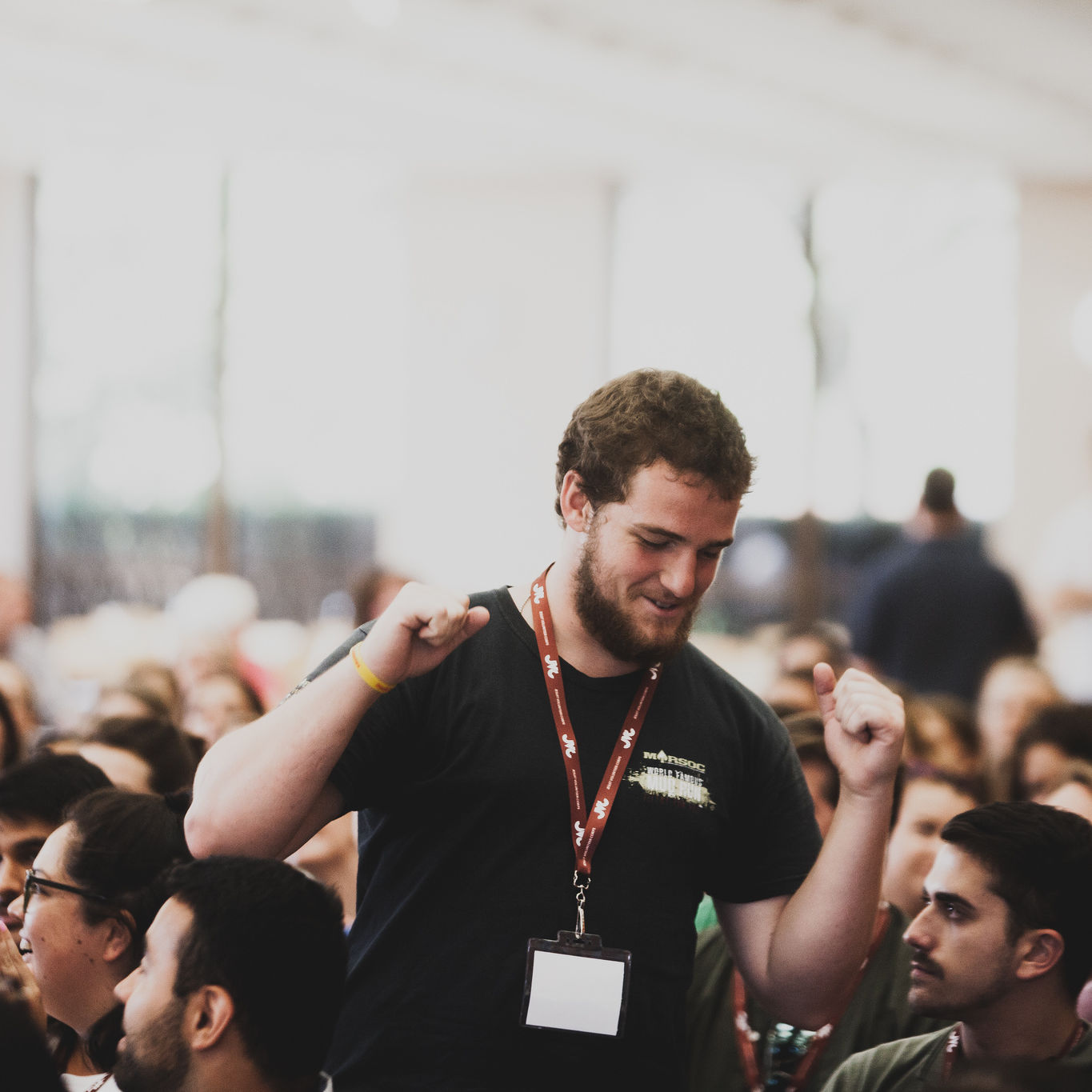 Jesuit Volunteer celebrating meeting their JV community at Orientation. (2018)